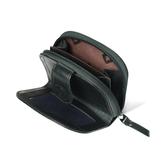 Leather Zip Card Wallet - Olive Green