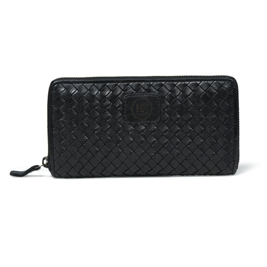 Lattice Hand-Woven Leather Zip-Around Wallet