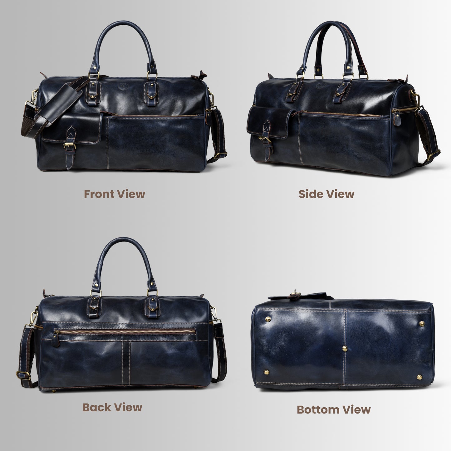 Classic Leather Travel Duffle – Top-Zip Design - Navy