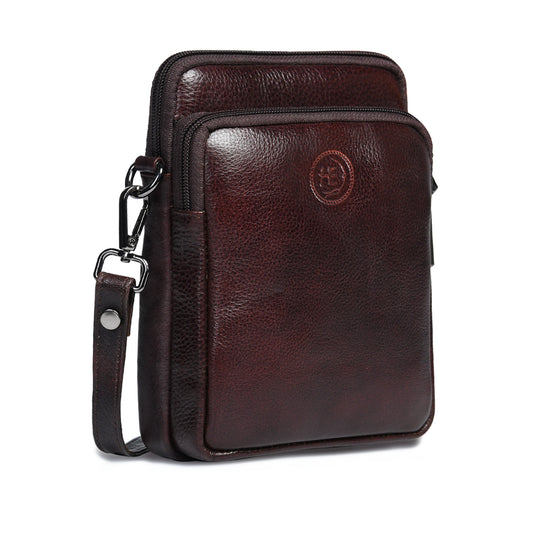 Classic Leather Mobile Sling Bag - Tan Brown