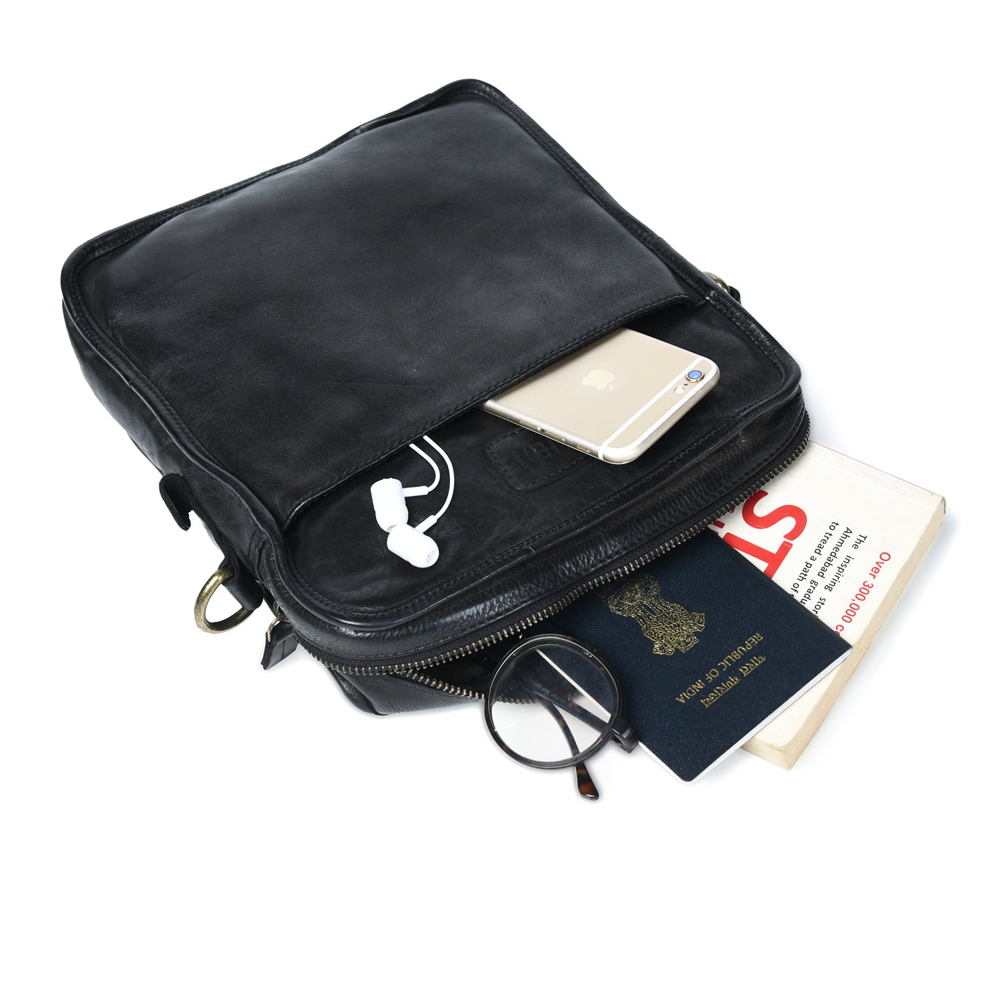 Leather Square Crossbody Bag - Black