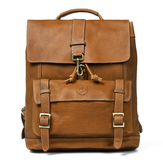 Draw String Leather Backpack - Brown