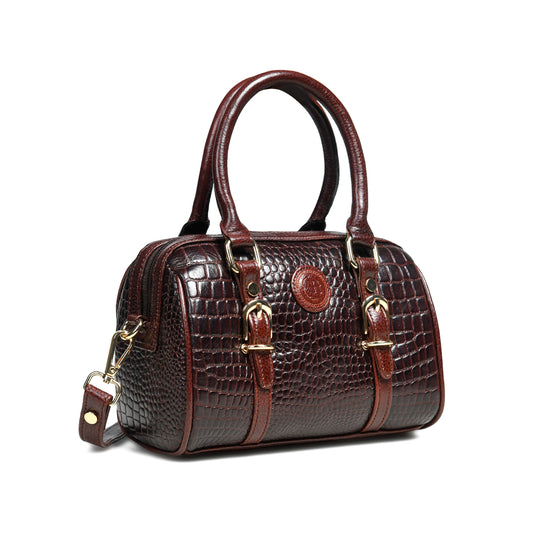 Textured Barrel Satchel - Dark Brown