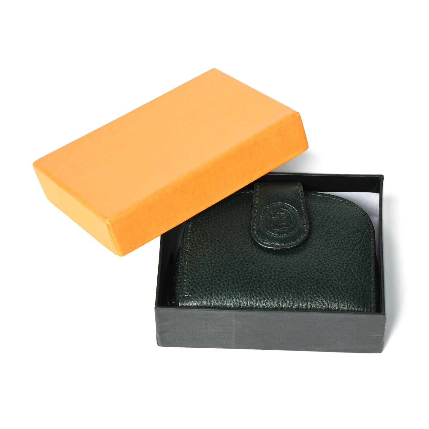 Leather Zip Card Wallet - Olive Green