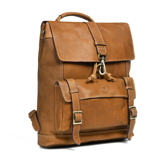 Draw String Leather Backpack - Brown