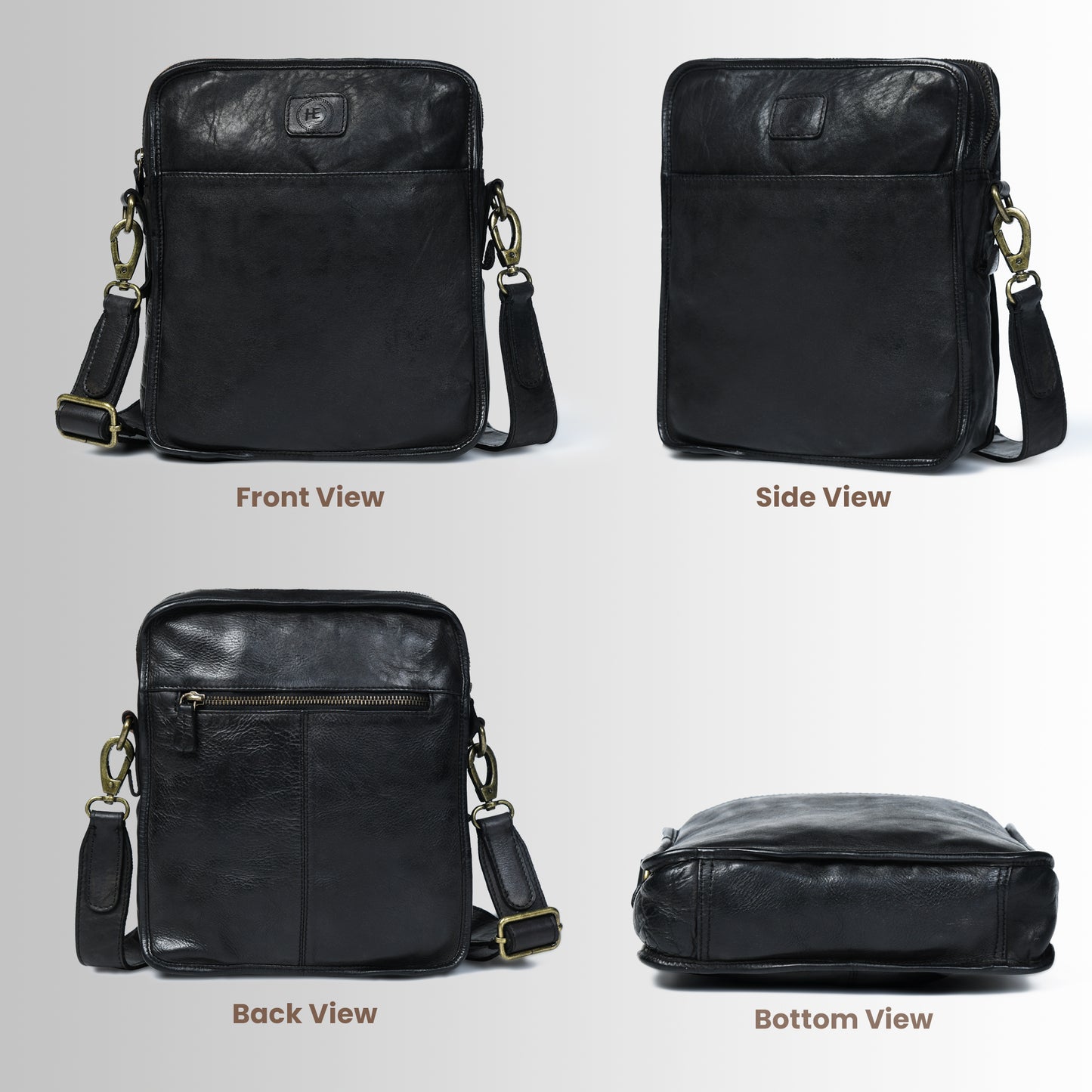 Leather Square Crossbody Bag - Black