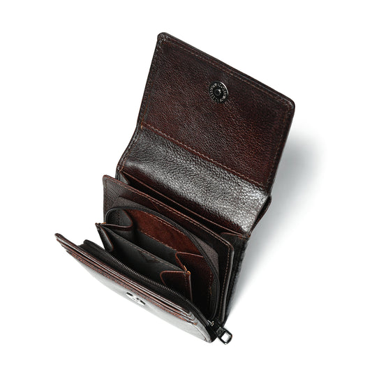 Minimalist Leather Wallet with Coin Pocket - Dark Brown