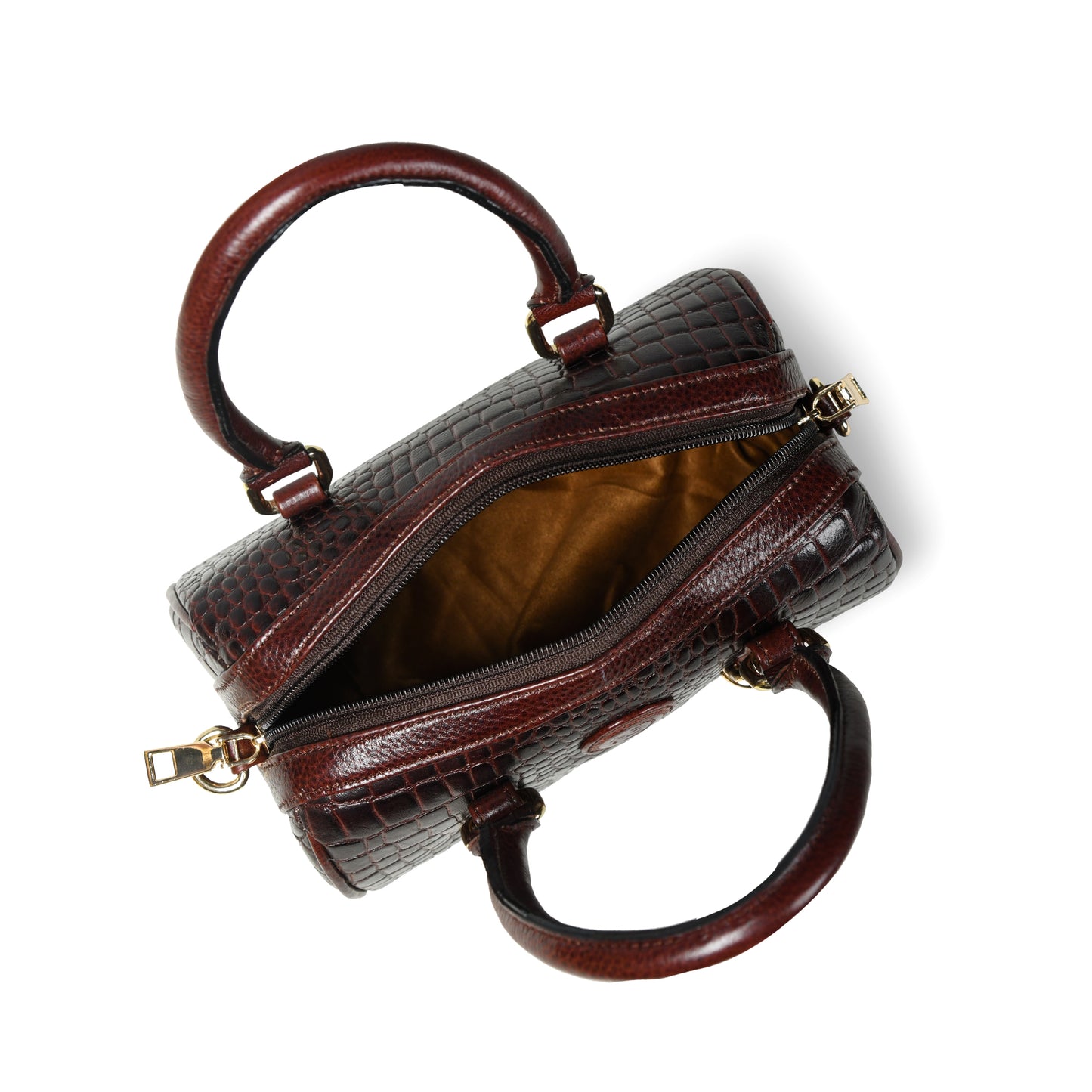 Textured Barrel Satchel - Dark Brown