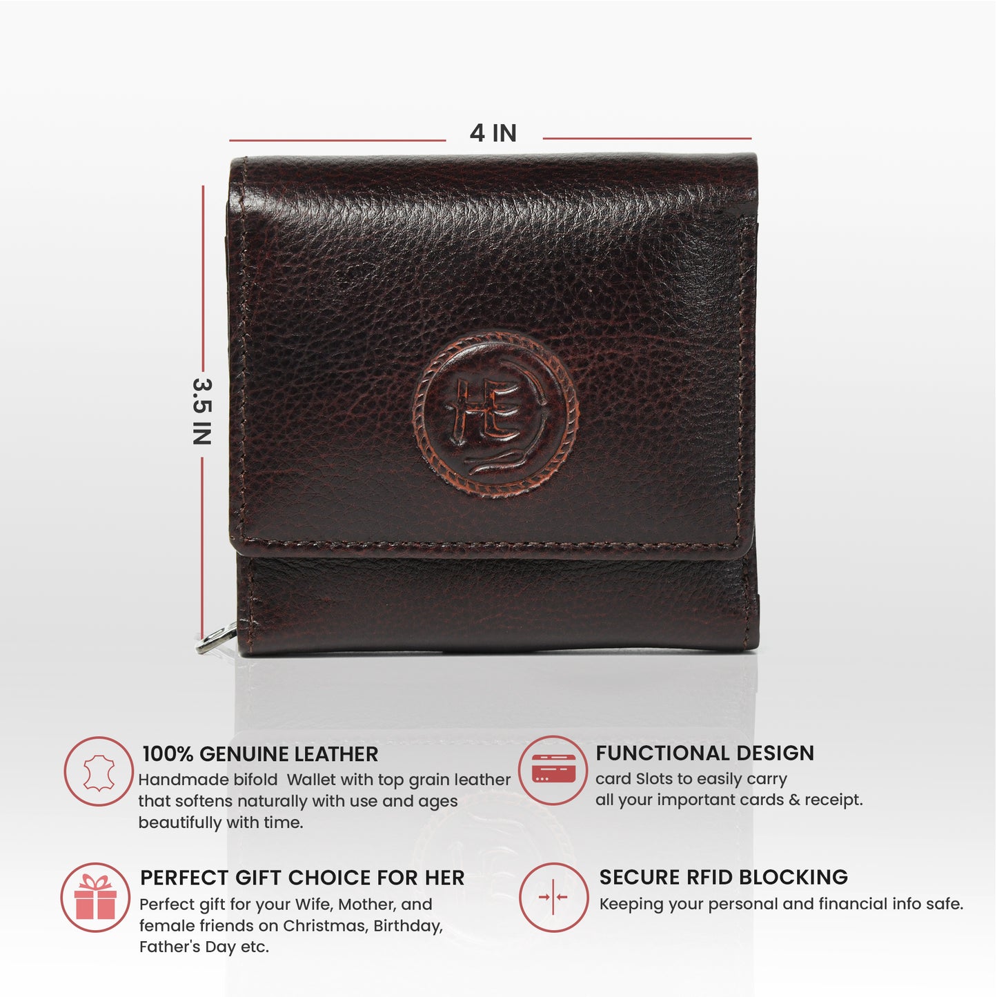 Minimalist Leather Wallet with Coin Pocket - Dark Brown