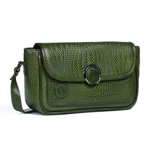 Leather Pouch | zig zag pattern Sling bag - Olive Green