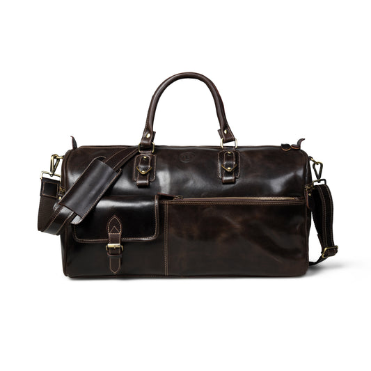 Classic Leather Travel Duffle – Top-Zip Design - Dark Brown