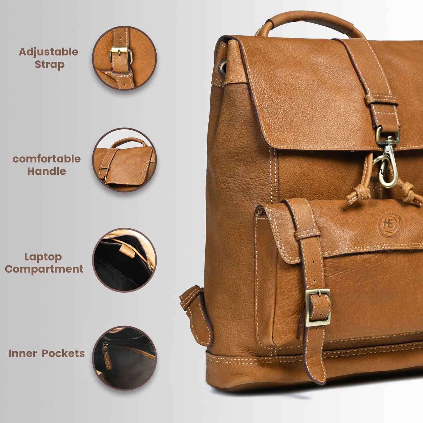 Draw String Leather Backpack - Brown