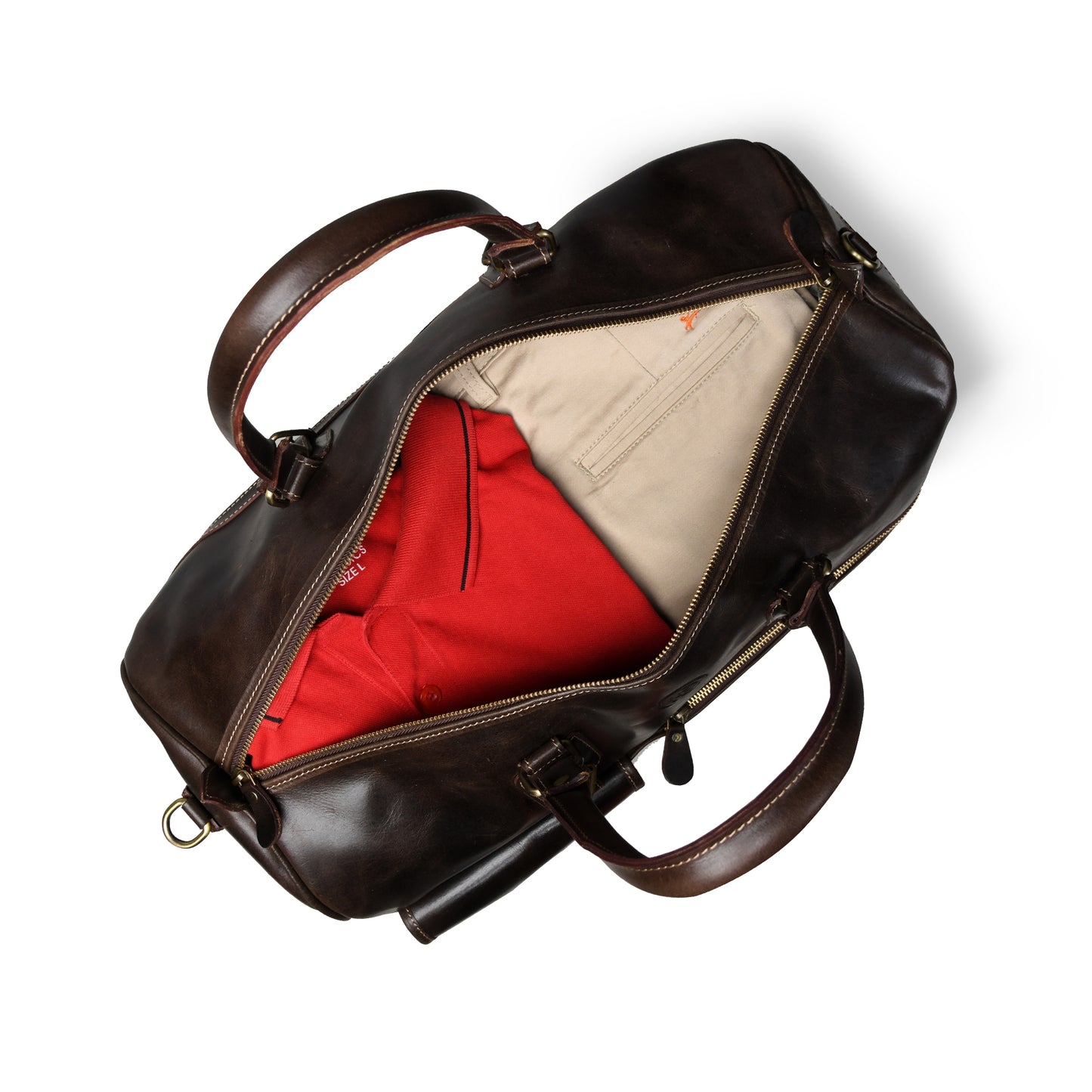 Classic Leather Travel Duffle – Top-Zip Design - Dark Brown