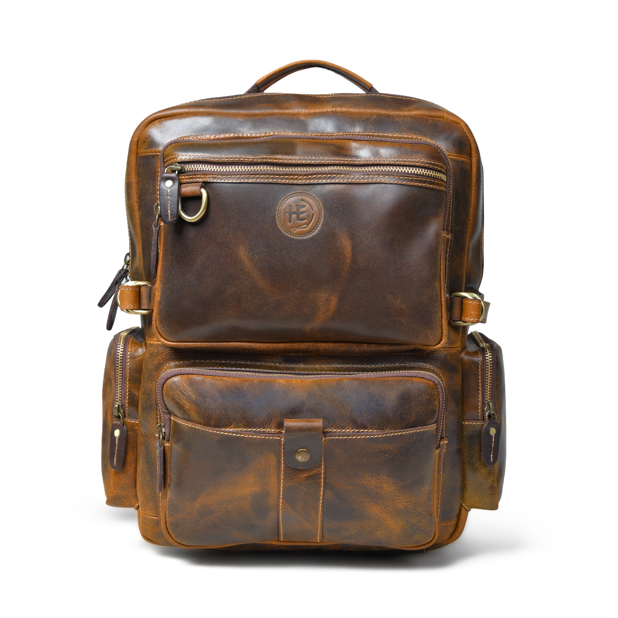 brown leather zip backpack Vintage Trek Leather Backpack