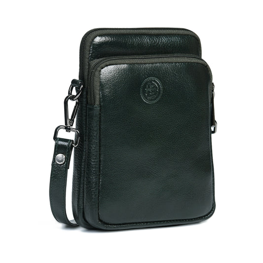 Classic Leather Mobile Sling Bag - Forest Green