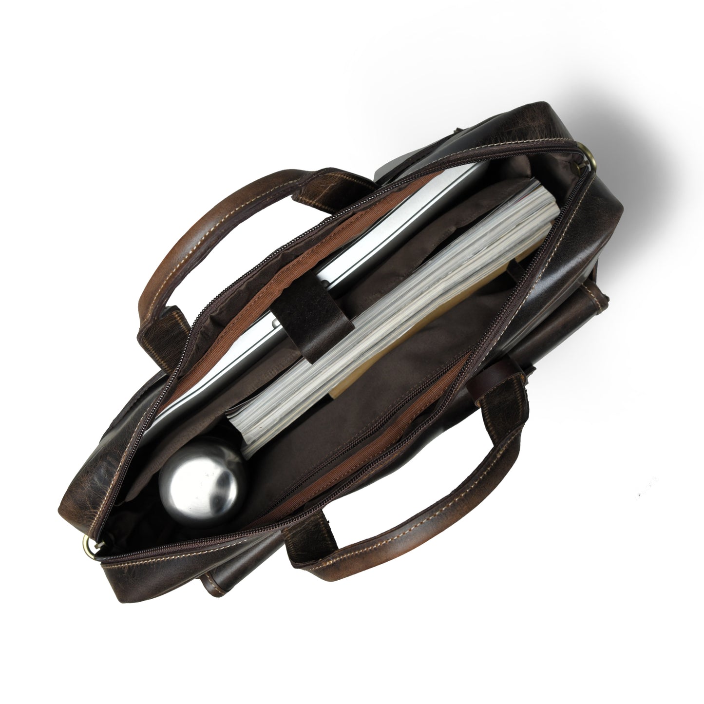 Classic Leather Laptop Bag - Dark Brown