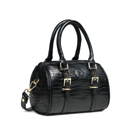 Textured Barrel Satchel - Black