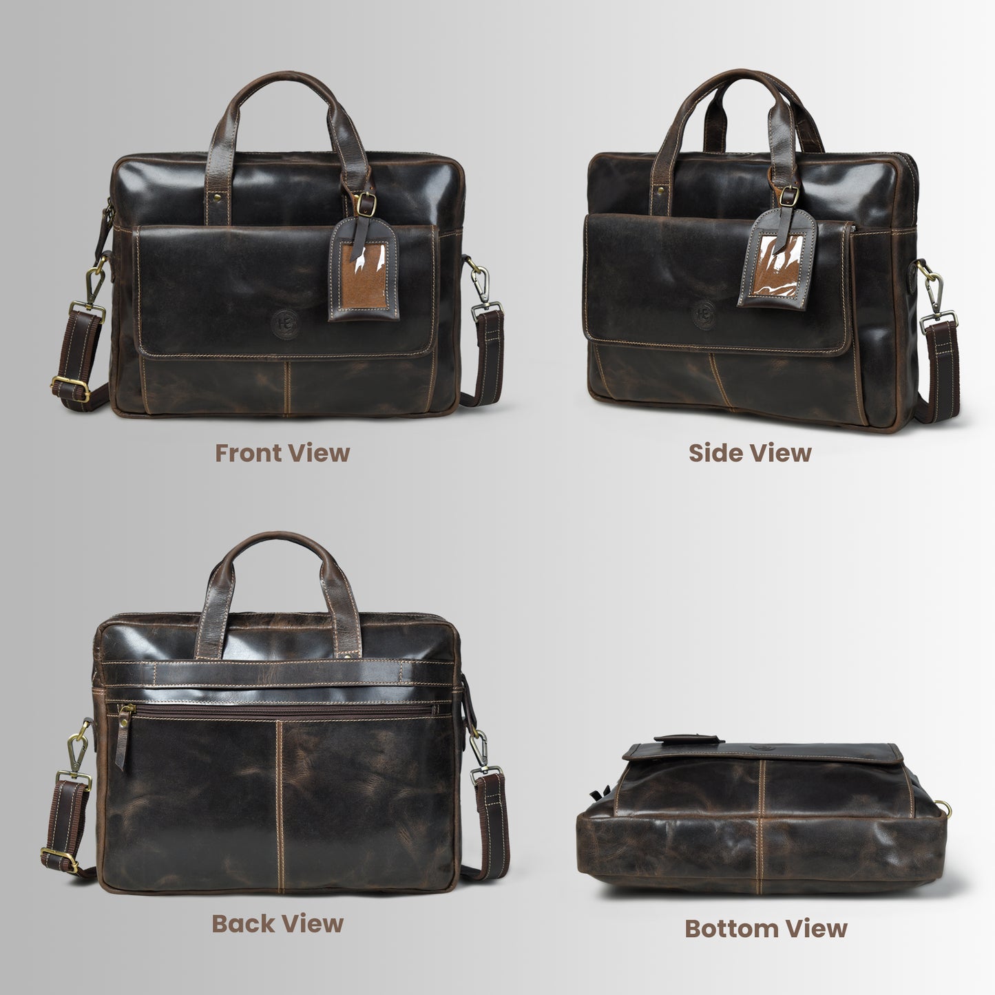 Classic Leather Laptop Bag - Dark Brown