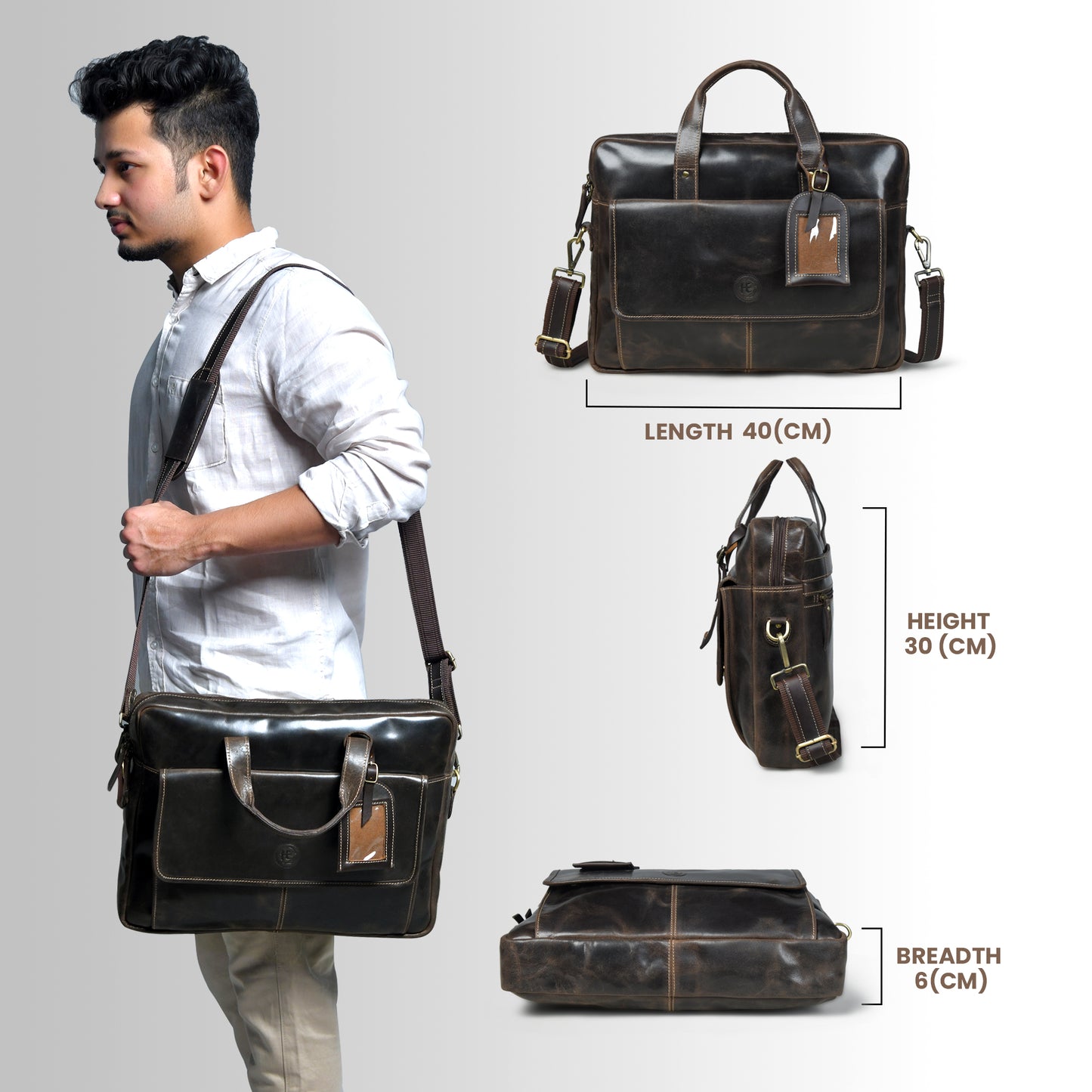 Classic Leather Laptop Bag - Dark Brown