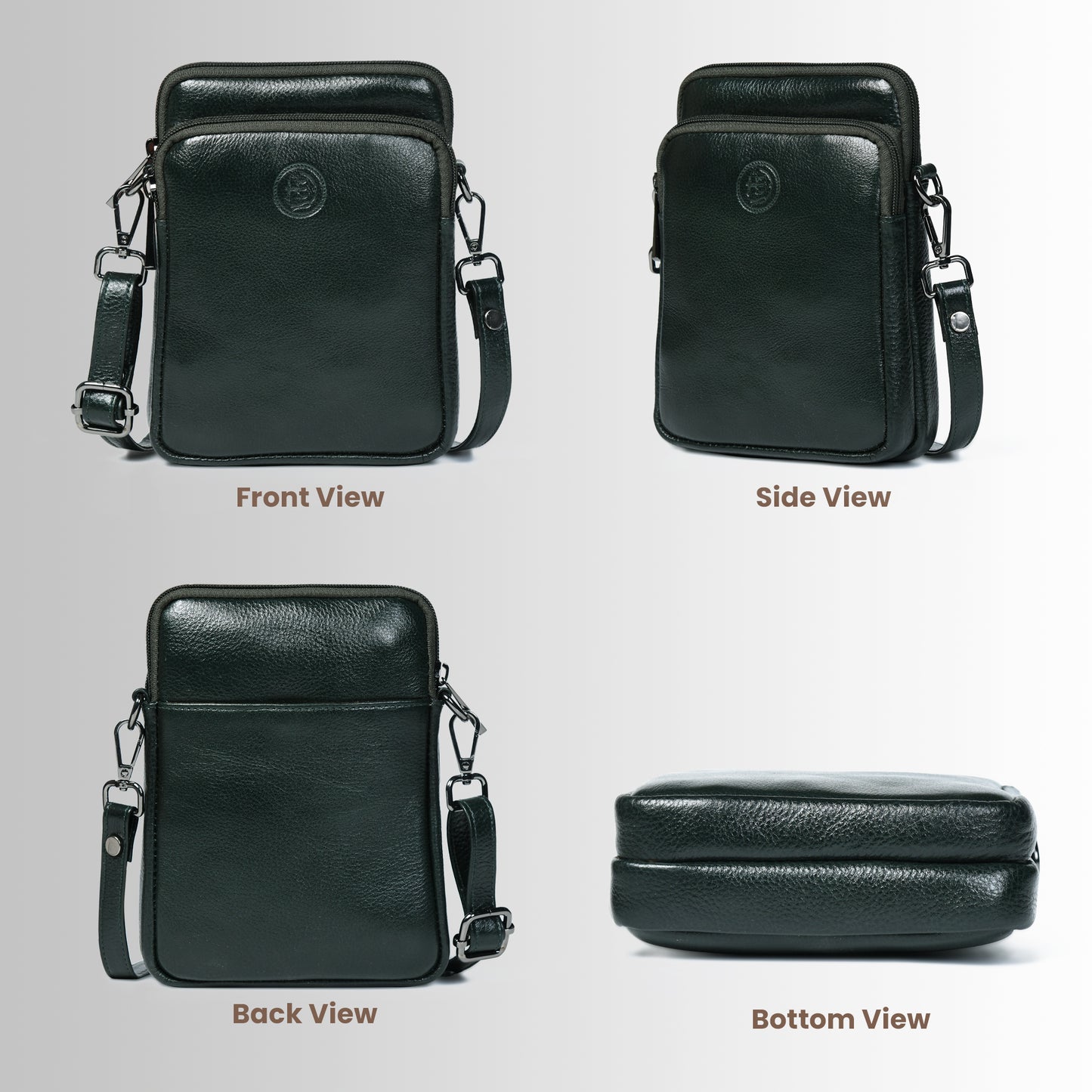 Classic Leather Mobile Sling Bag - Forest Green
