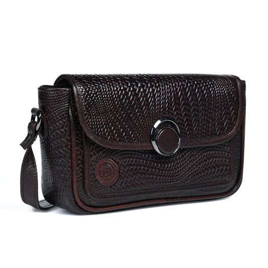 Leather Pouch | zig zag pattern Sling bag - Dark Brown
