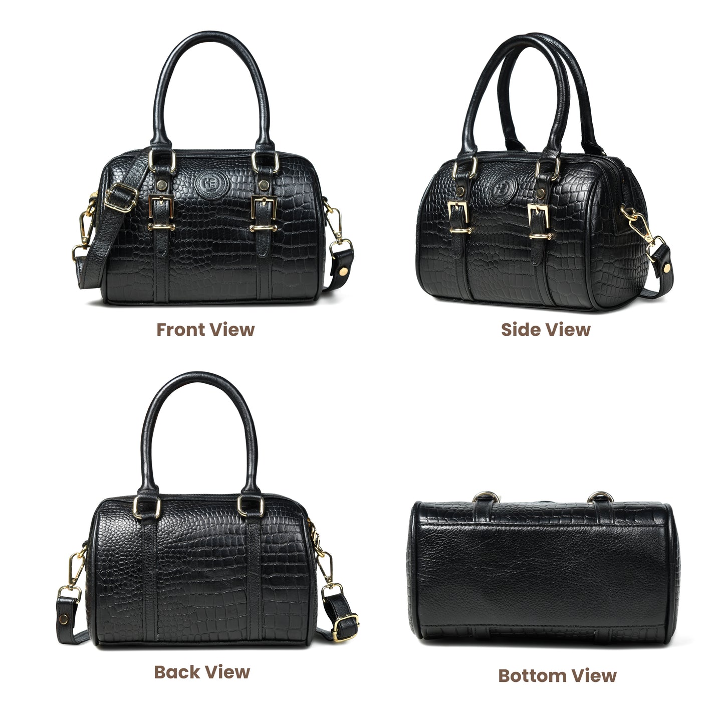 Textured Barrel Satchel - Black