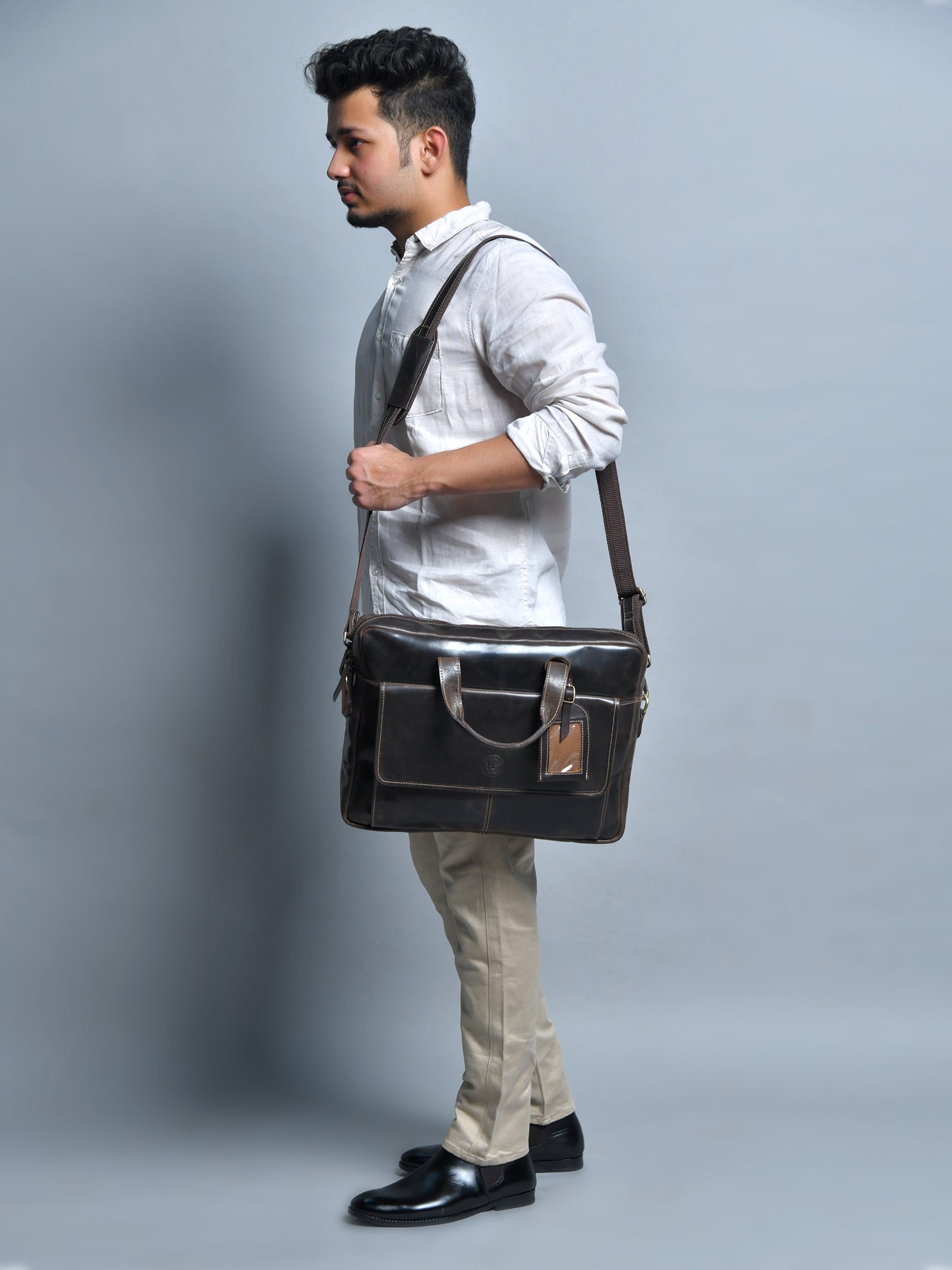 Classic Leather Laptop Bag - Dark Brown