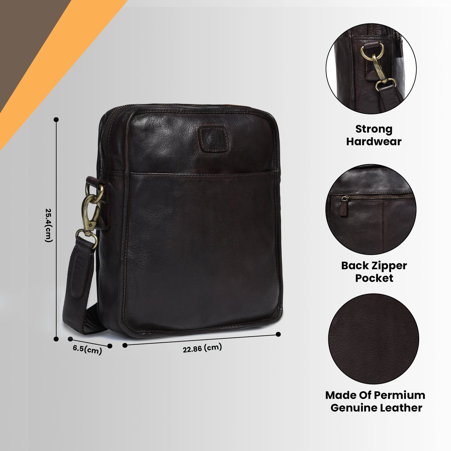 Leather Square Crossbody Bag - Dark Brown