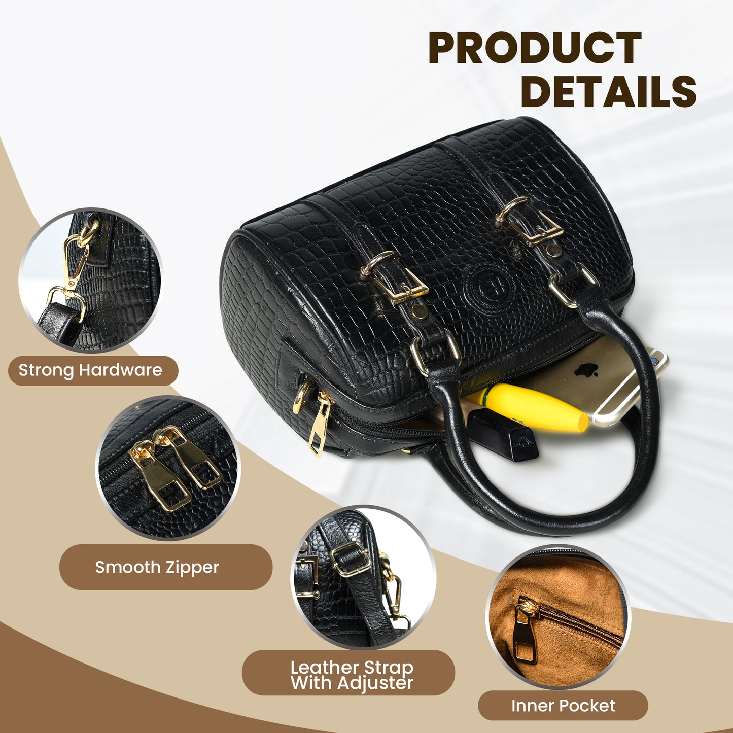 Textured Barrel Satchel - Black