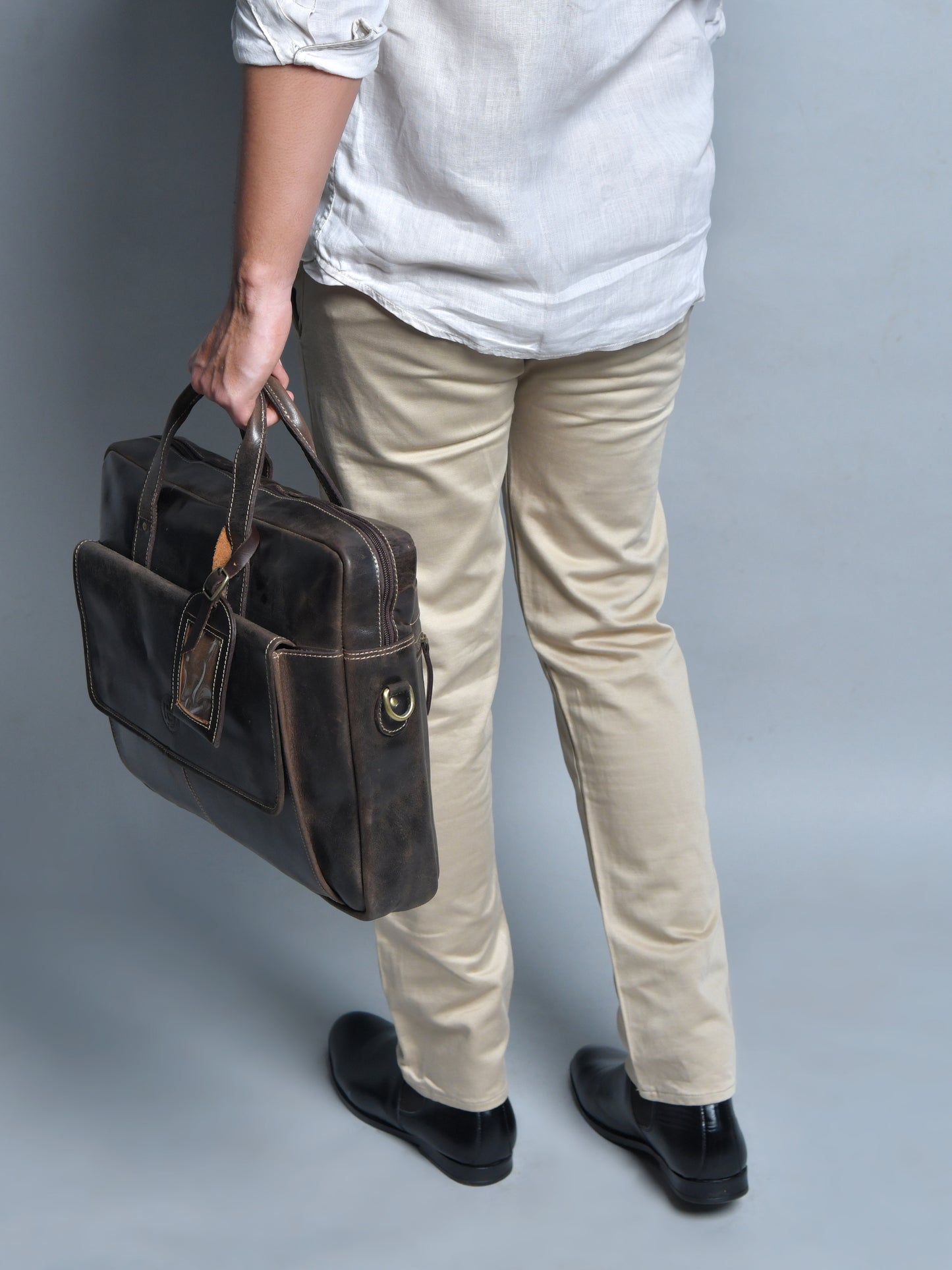 Classic Leather Laptop Bag - Dark Brown