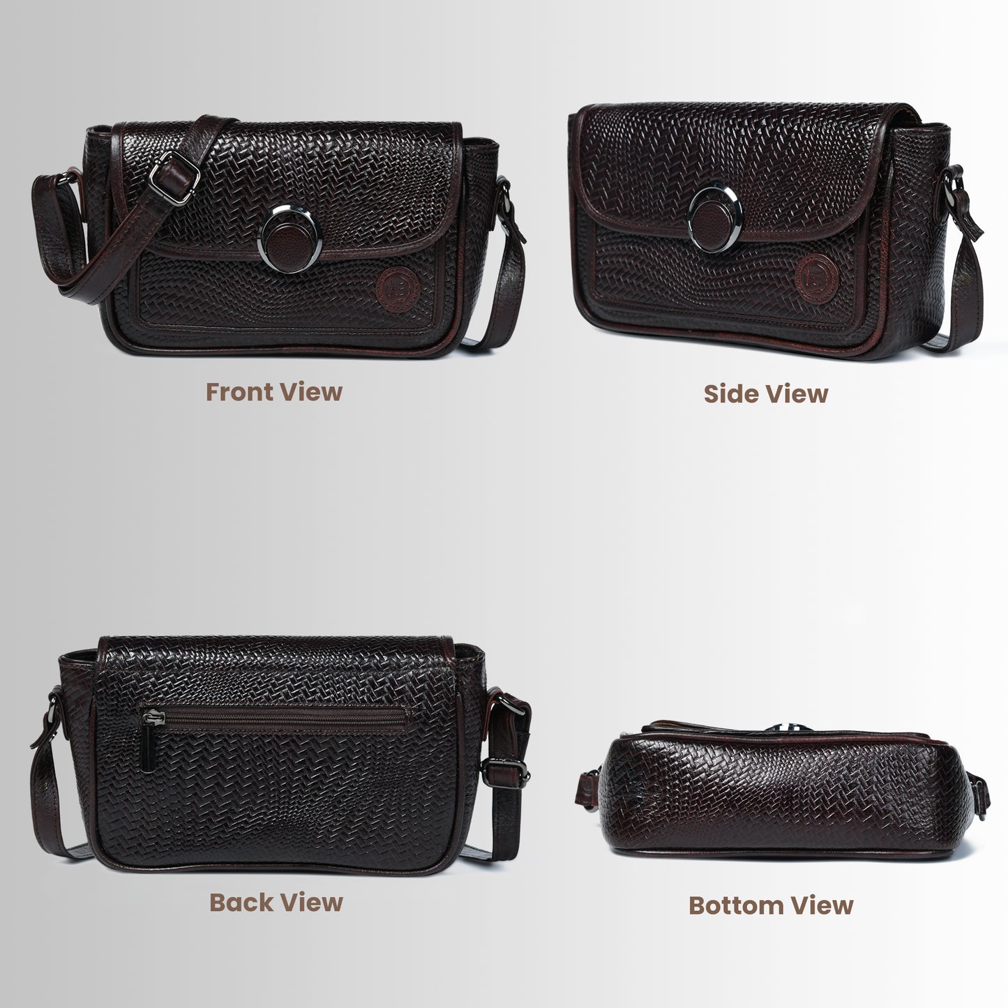 Leather Pouch | zig zag pattern Sling bag - Dark Brown