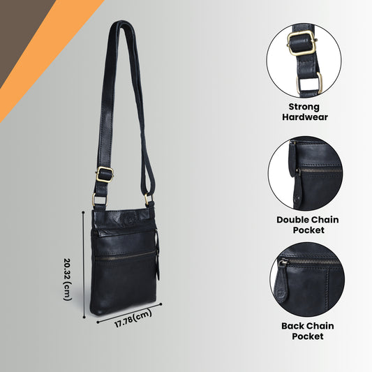 Black Leather Bag - dimensions and hardware close-ups, handcrafted buffalo leather | Hema Emporium