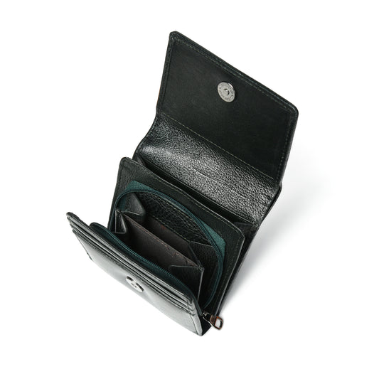 Minimalist Leather Wallet with Coin Pocket - Olive Green