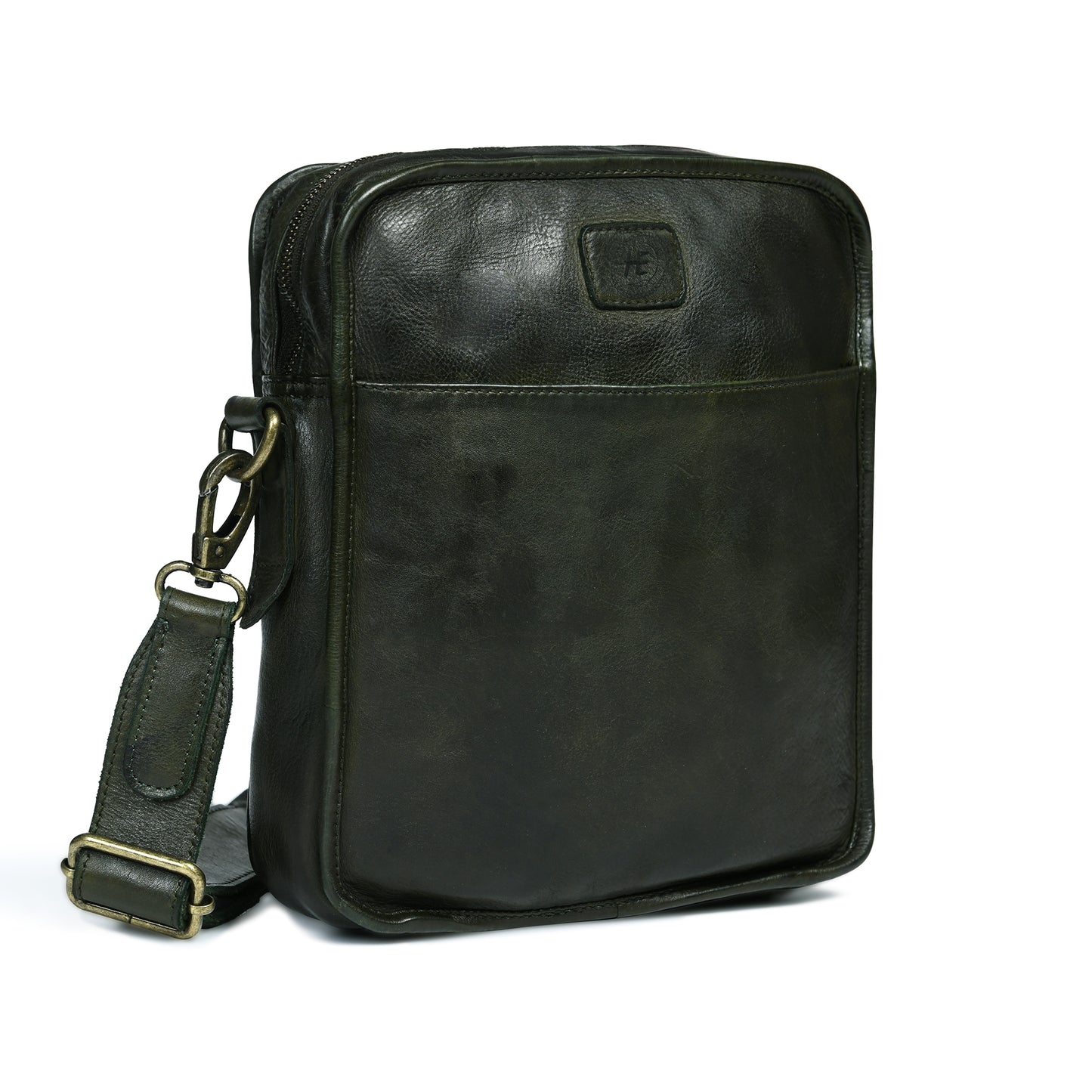 Leather Square Crossbody Bag - Olive Green