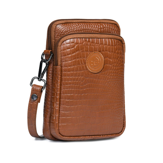 Croc Emposed Sling Bag - Brown