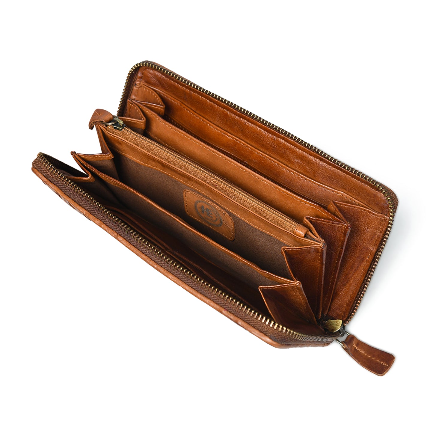 Tan Brown Leather Wallet - open interior compartments, handcrafted buffalo leather | Hema Emporium
