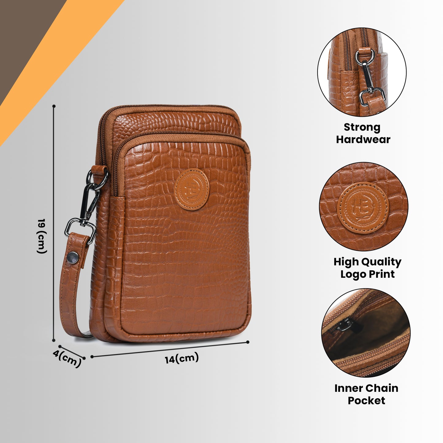 Croc Emposed Sling Bag - Brown