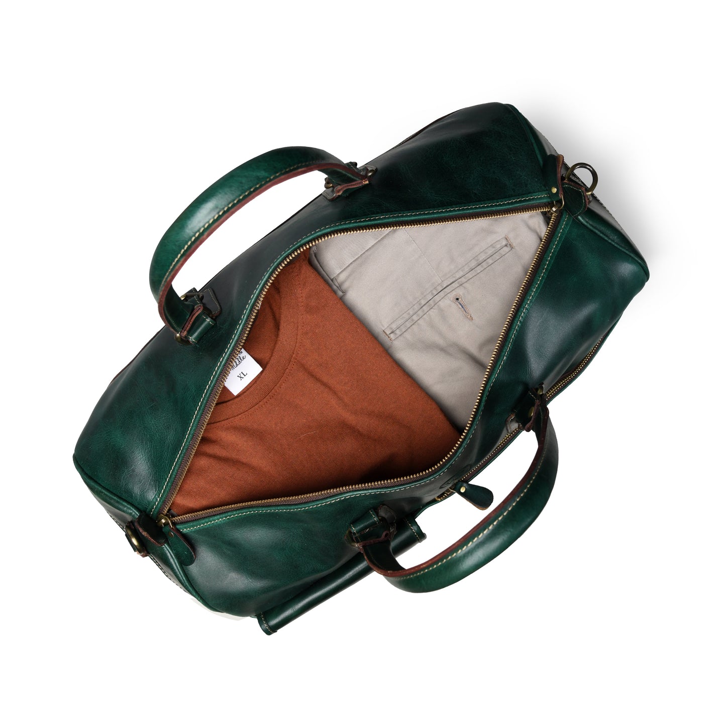 Classic Leather Travel Duffle – Top-Zip Design - Forest Green