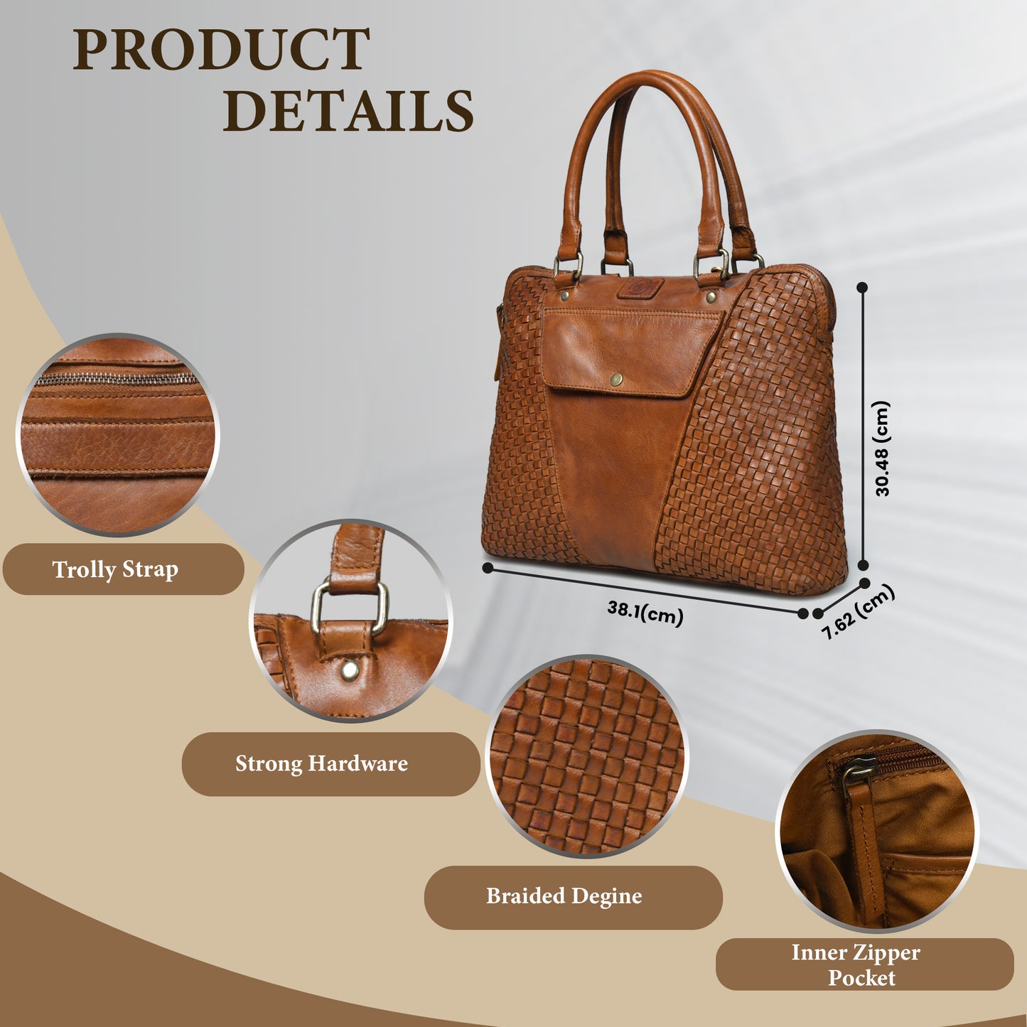Handwoven Leather Tote Bag for Women with Trolley Sleeve