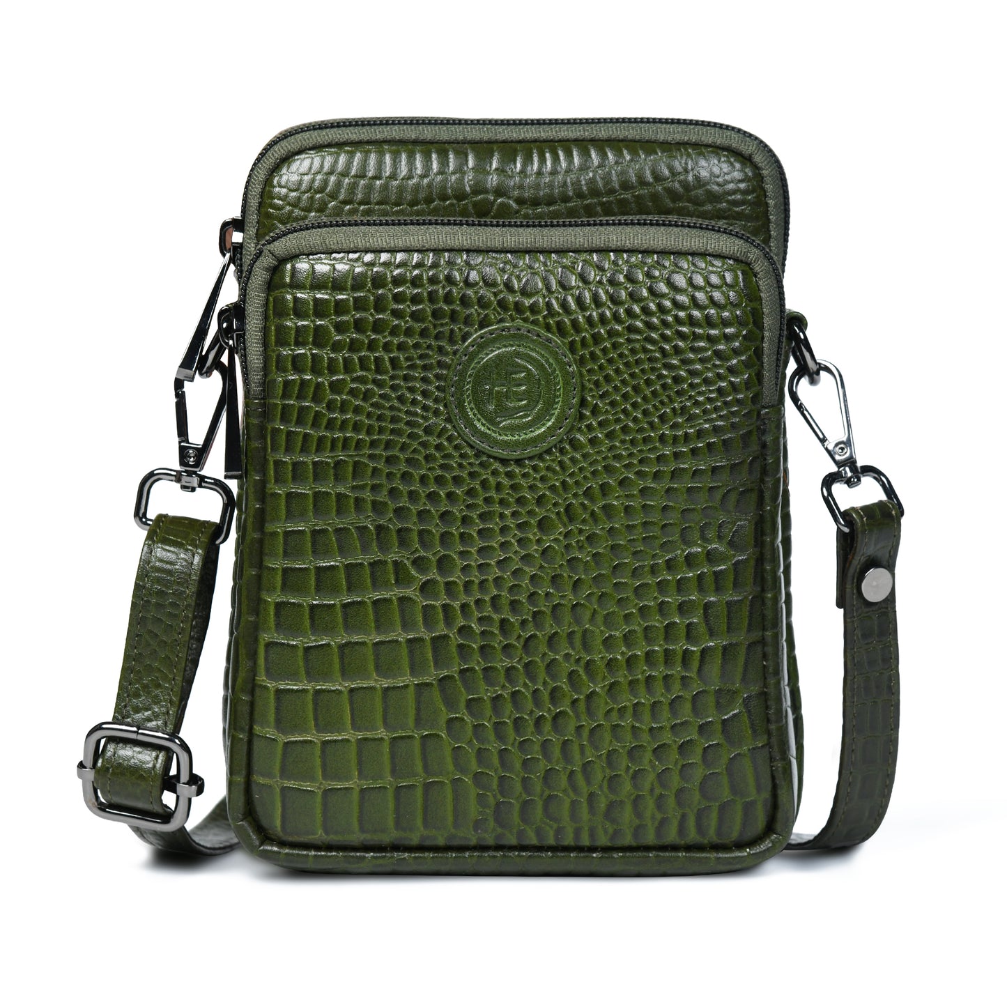Croc Emposed Sling Bag - Olive Green