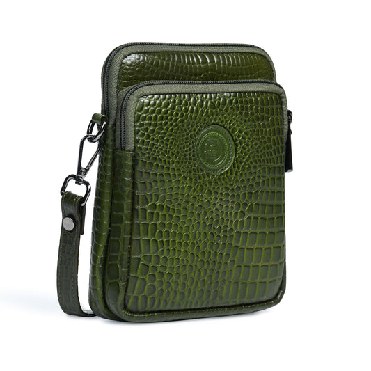 Croc Emposed Sling Bag - Olive Green