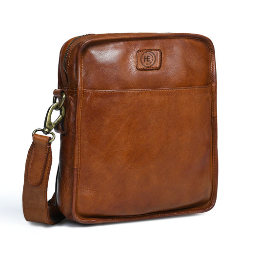 Leather Square Crossbody Bag - Tan Brown