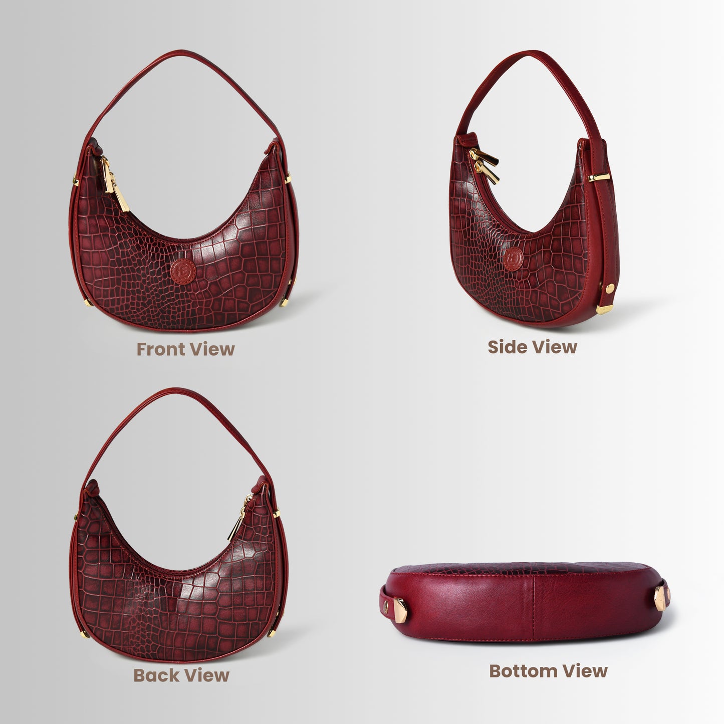 Half Moon Leather Party Bag for Women | Croc Shoulder Bag