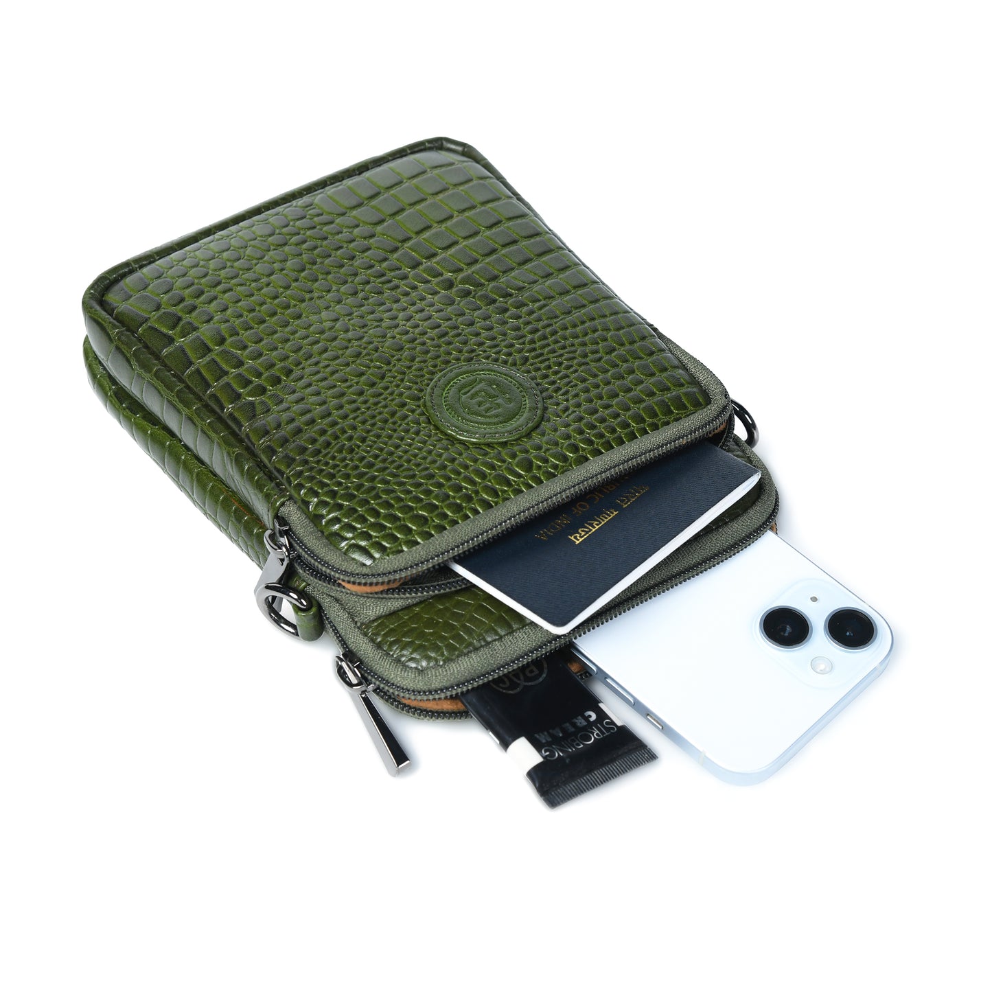 Croc Emposed Sling Bag - Olive Green
