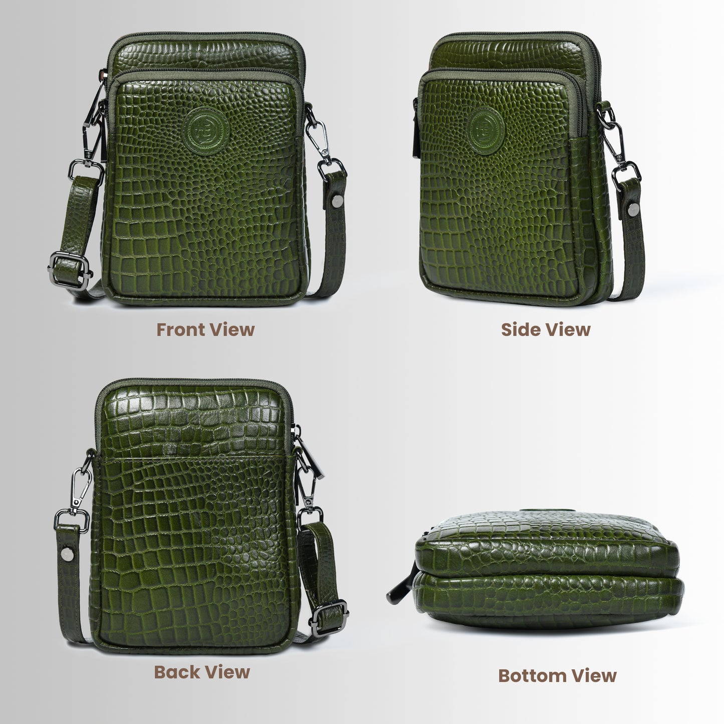 Croc Emposed Sling Bag - Olive Green