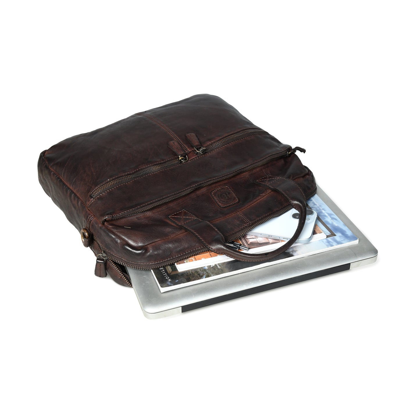 Classic Leather Laptop Bag - Dark Brown