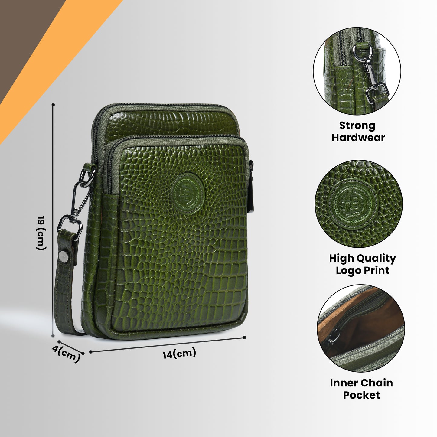 Croc Emposed Sling Bag - Olive Green