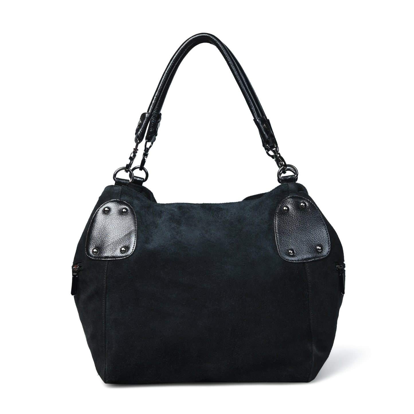 Black leather bag - front view with shoulder strap, handcrafted buffalo leather | Hema Emporium
