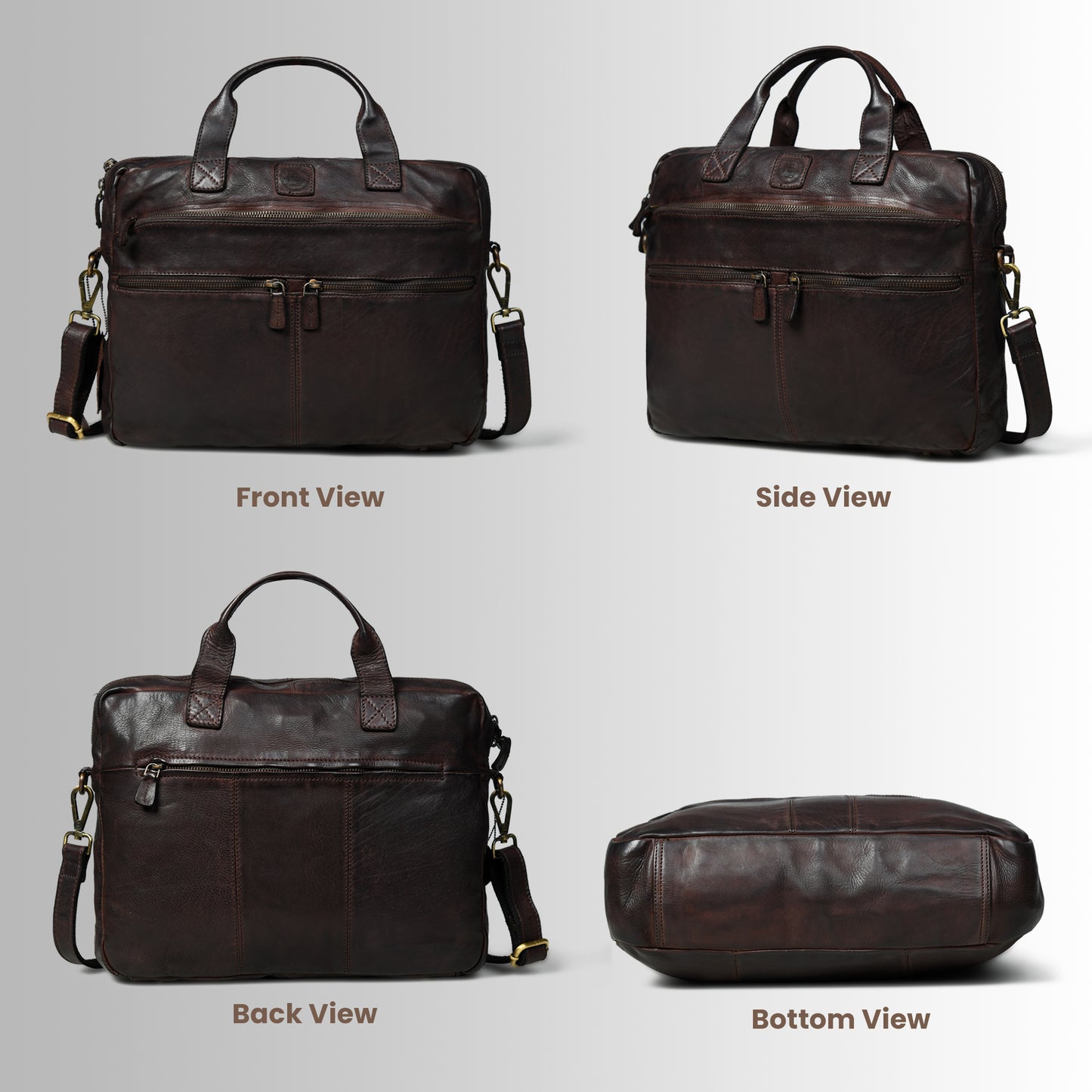 Classic Leather Laptop Bag - Dark Brown