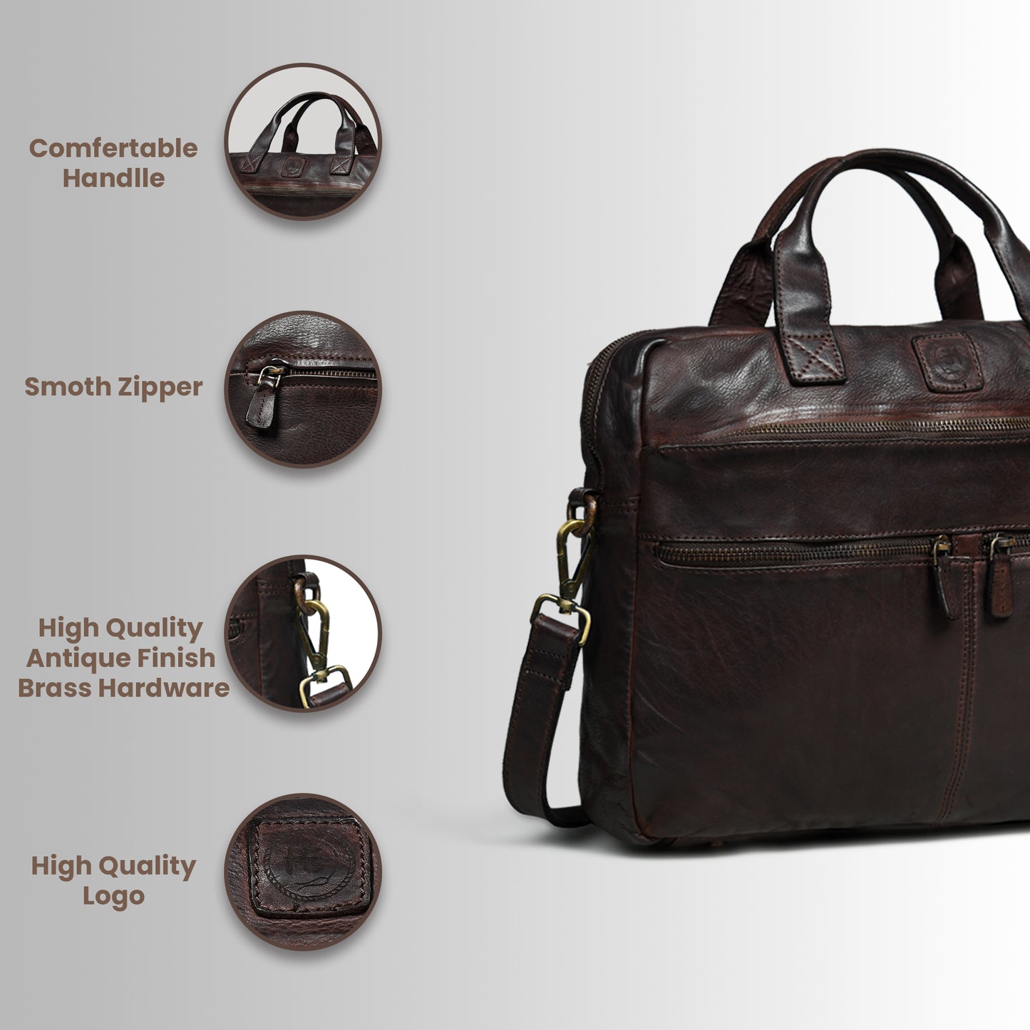 Classic Leather Laptop Bag - Dark Brown